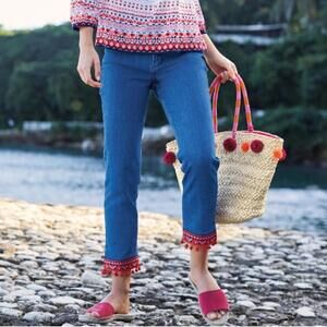 Boden the Cambridge Ankle Skimmer Jeans with Red Cuff Accents 10Long